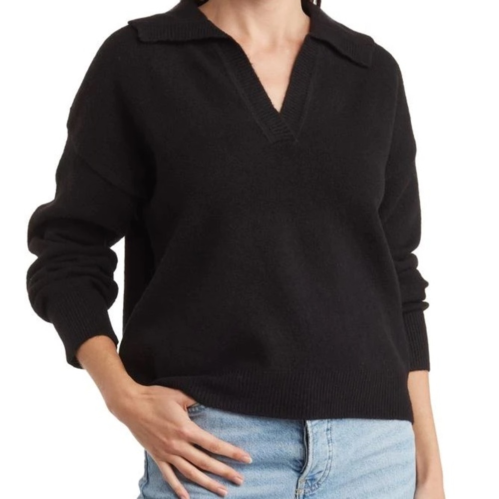 Black Johnny Collar Crop Sweater